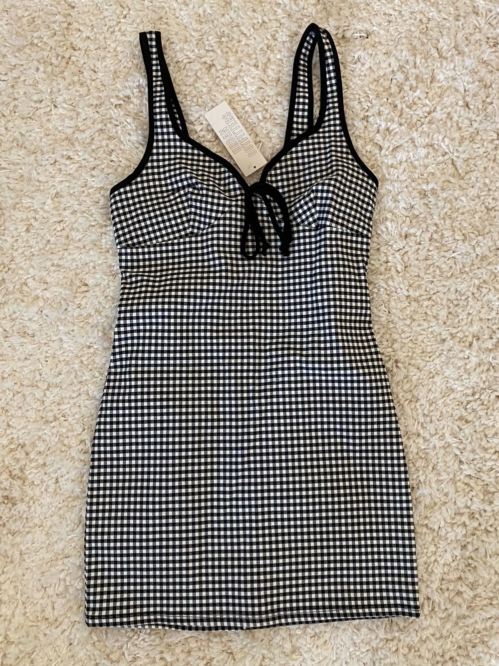 Urban Outfitters Black & White Gingham Tie-Front Mini Dress
